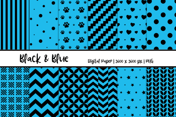 Black Blue Patterns Digital Paper
