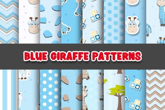 Blue Giraffe Digital Paper Patterns