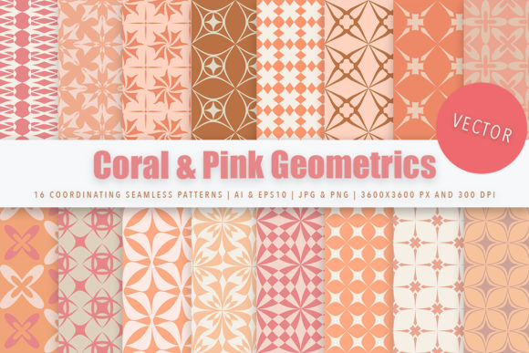 Coral Pink Seamless Vector Patterns