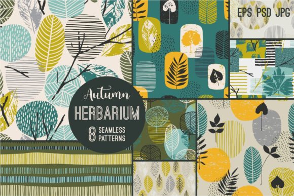 Herbarium. 8 Seamless Patterns