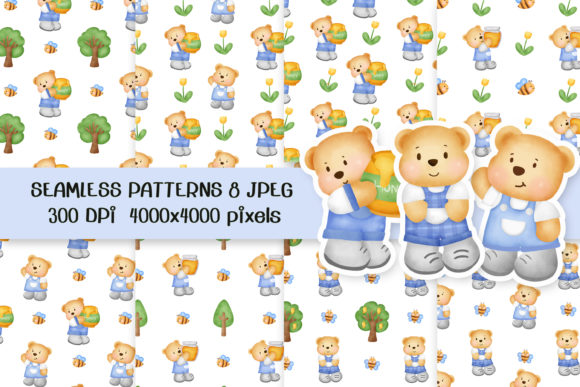 Honey Bear Seamless Patterns Set for Creative and Practical Use