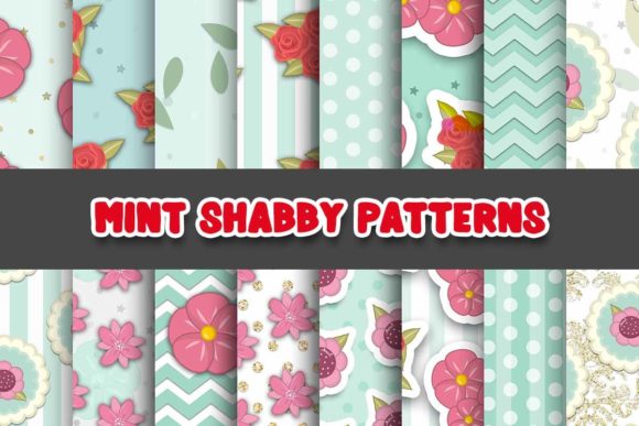 Mint Shabby Digital Papers Patterns for Creative Workflows