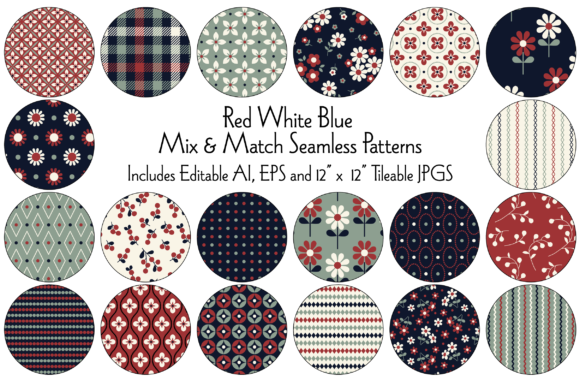 Seamless Red, White, and Blue Patterns for Creative Projects