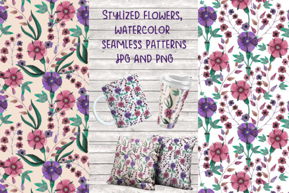 Stylized Flowers, 2 Watercolor Patterns