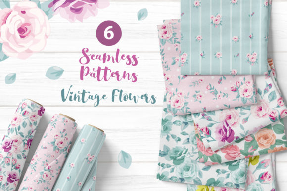 Vintage Spring Flower Seamless Patterns