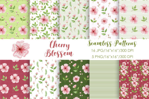 Watercolor Cherry Seamless Patterns