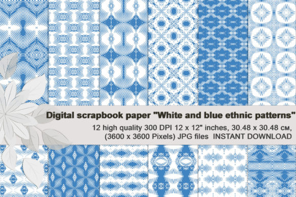 White and Blue Ethnic Seamless Patterns